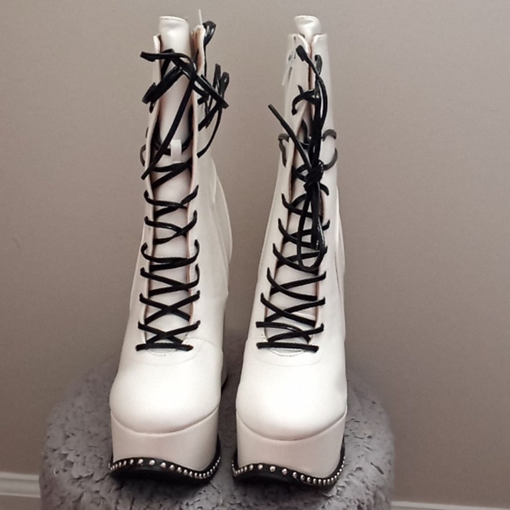 Chase + Chloe White PU Boots